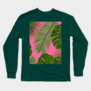 Tropical Plants on Bright Pink Long Sleeve T-Shirt